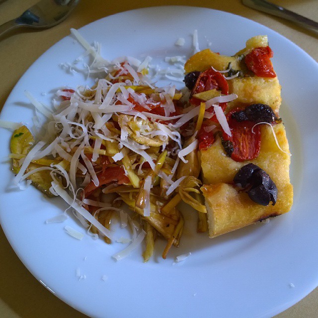 Focaccia and Artichoke Salad with Parmigiano Cheese